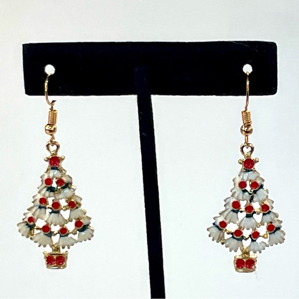 Christmas tree earrings gold enameled